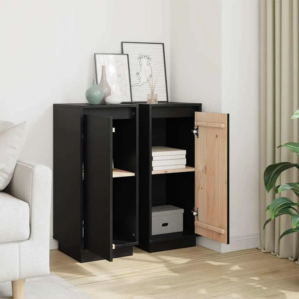 Sideboard Cabinet Black Solid Wood Storage Living Room 31.5x34x75cm