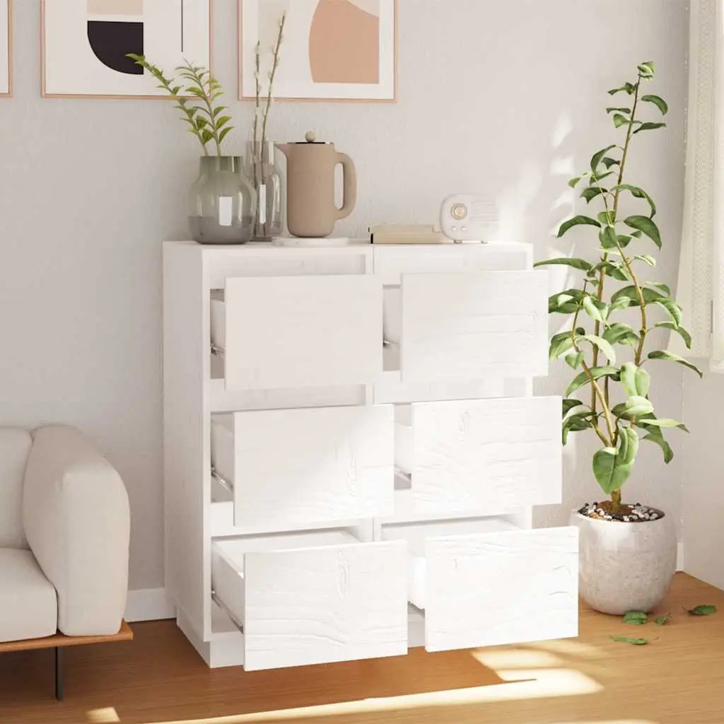 Solid Wood Sideboards White Storage Cabinet Dining Room Furniture 2 Pieces