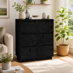 Black Solid Wood Sideboards - 32x34x75 cm, 2 pcs