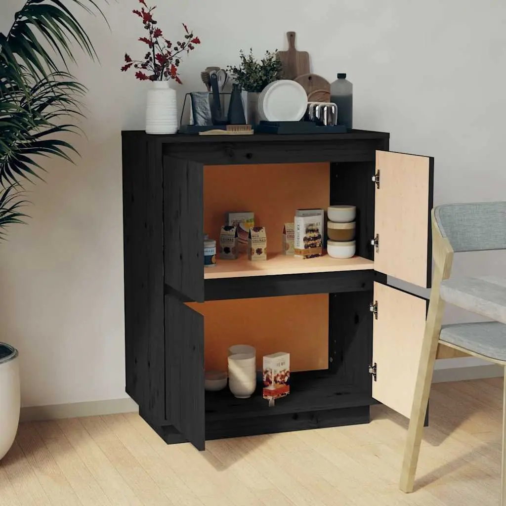 Wooden Sideboard Storage Cabinet for Home 60W x 34D x 75H cm Black 4 Doors
