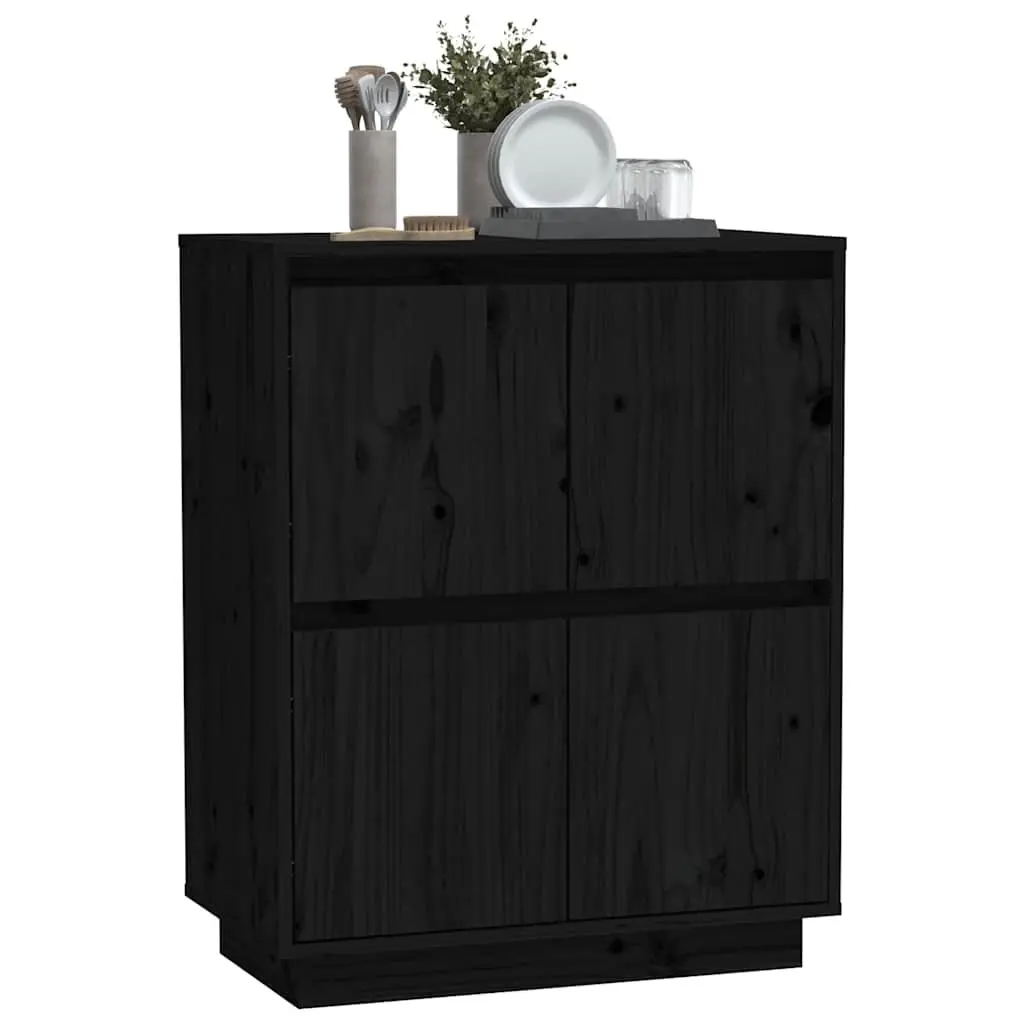 Wooden Sideboard Storage Cabinet for Home 60W x 34D x 75H cm Black 4 Doors
