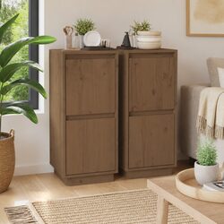 Solid Wood Sideboard Cabinet 2-Door Storage Unit Honey Brown Living Room