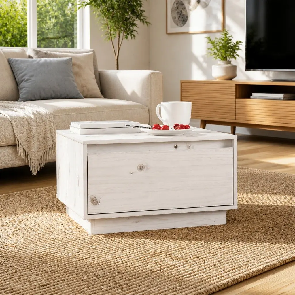Coffee Table Living Room White Wooden Storage Drawer 55 x 56 x 32 cm