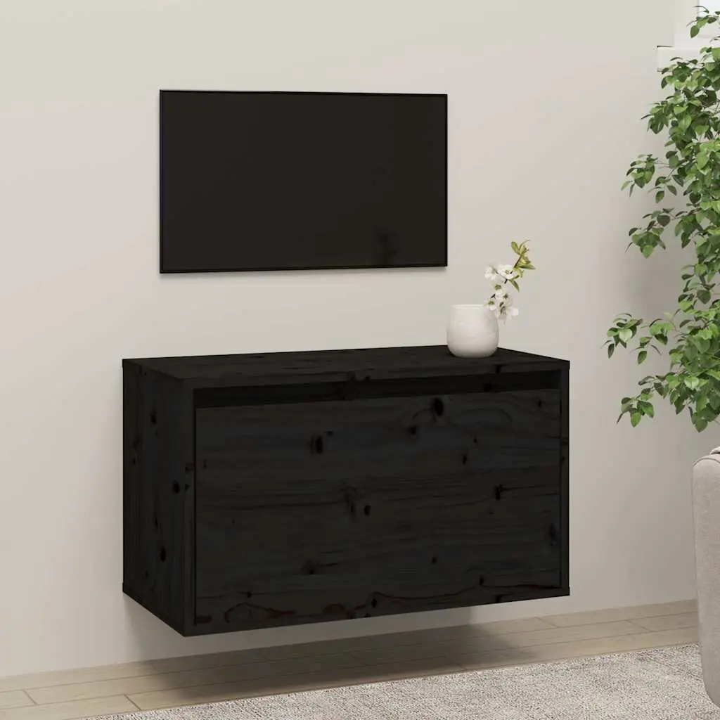 Black Wall Cabinet 60x30x35 cm Solid Pinewood
