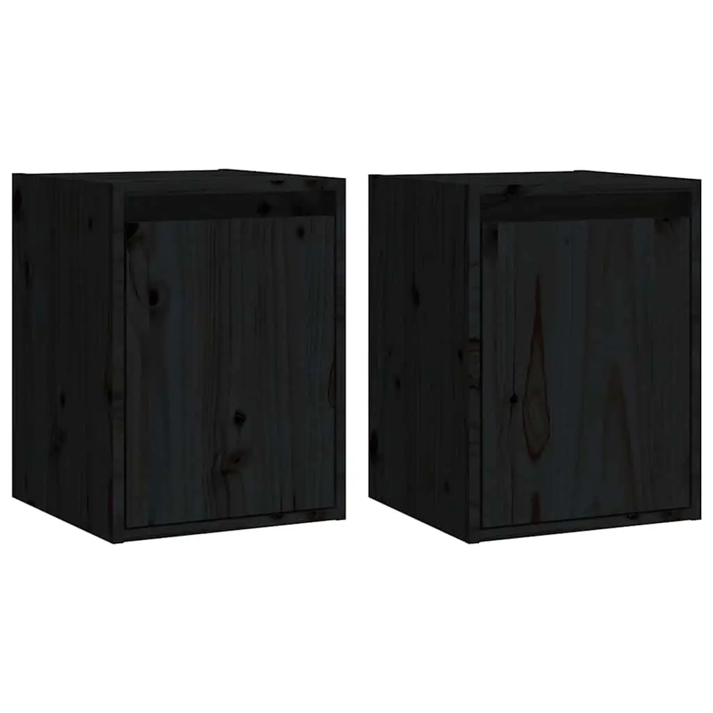 Wall Cabinet 2pcs Black 30x30x40 cm Solid Wood Floating Shelving Storage Unit