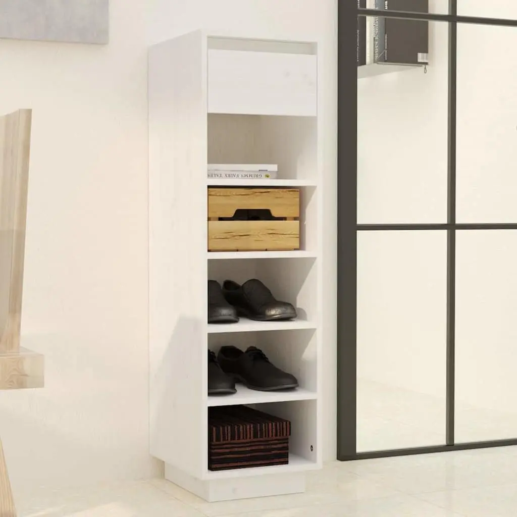 Shoe Cabinet White Storage Organiser 5 Compartments 1 Drawer Home Use 30W x 34D x 105H cm