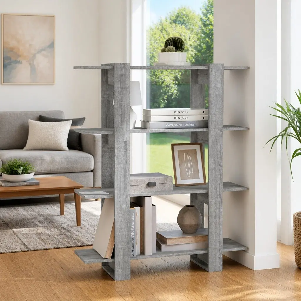 Book Cabinet Room Divider Grey Shelving Unit Storage Organiser Bookshelf Stand