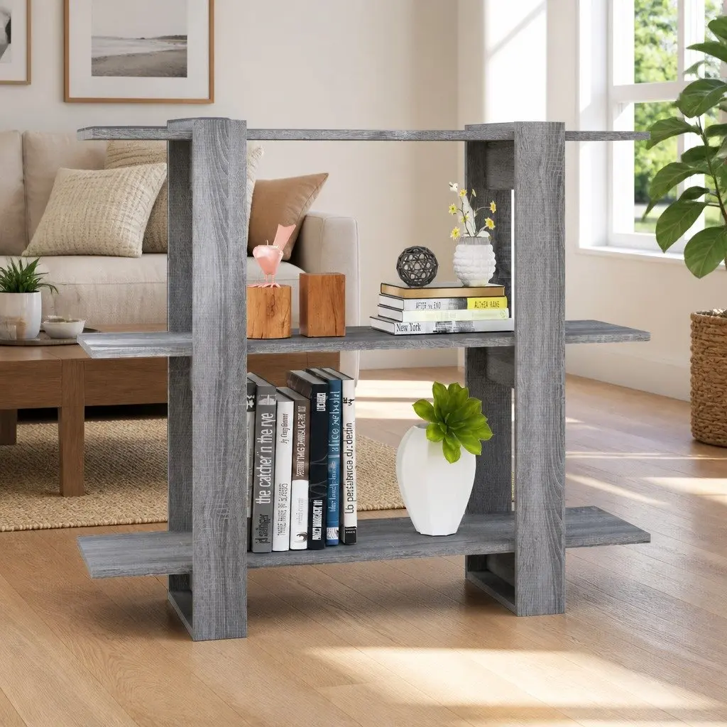 Grey Book Cabinet Storage Organiser Room Divider 100cm x 30cm x 87cm
