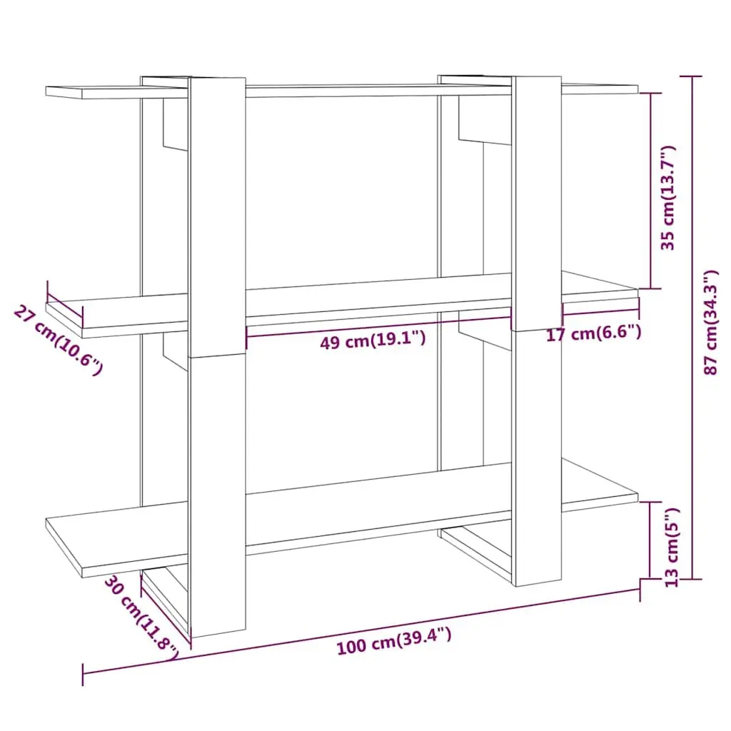Grey Book Cabinet Storage Organiser Room Divider 100cm x 30cm x 87cm