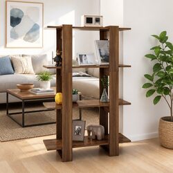 Wooden Book Cabinet Dimensions 80x30x123.5 cm in Brown Oak