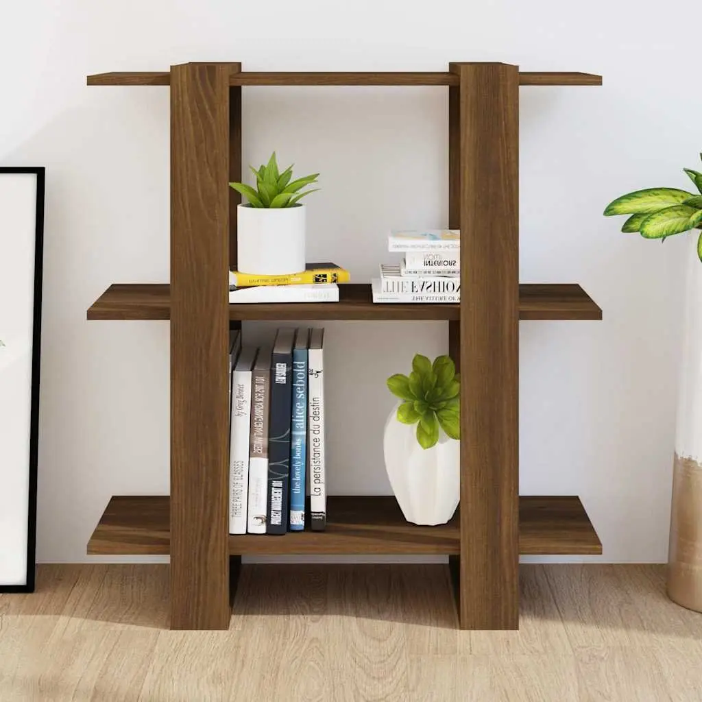 Brown Oak Room Divider Bookshelf 80cm Storage Organizer for Living Space