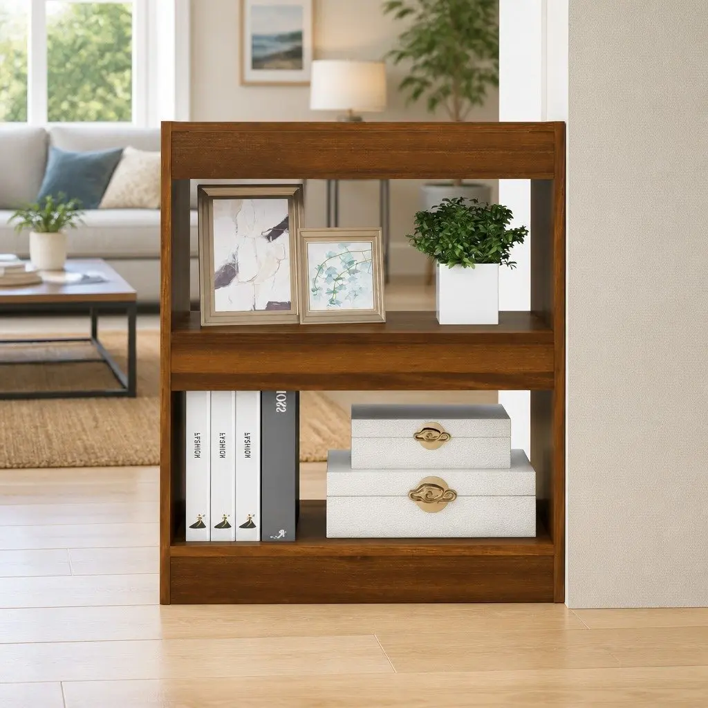 Brown Oak Book Cabinet Room Divider Shelving Unit 60W x 30D x 72H cm
