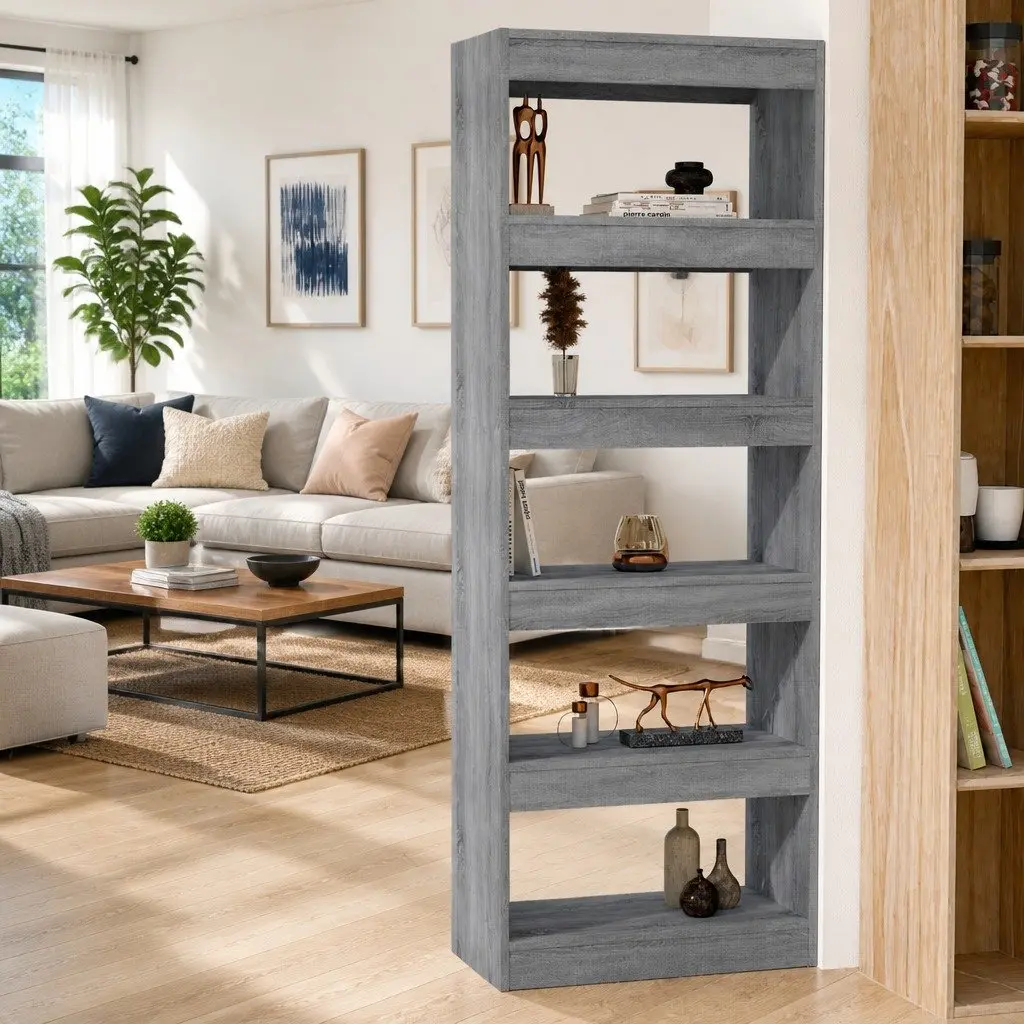 Book Cabinet Room Divider Grey Sonoma 60x30x166cm Engineered Wood Bookshelf