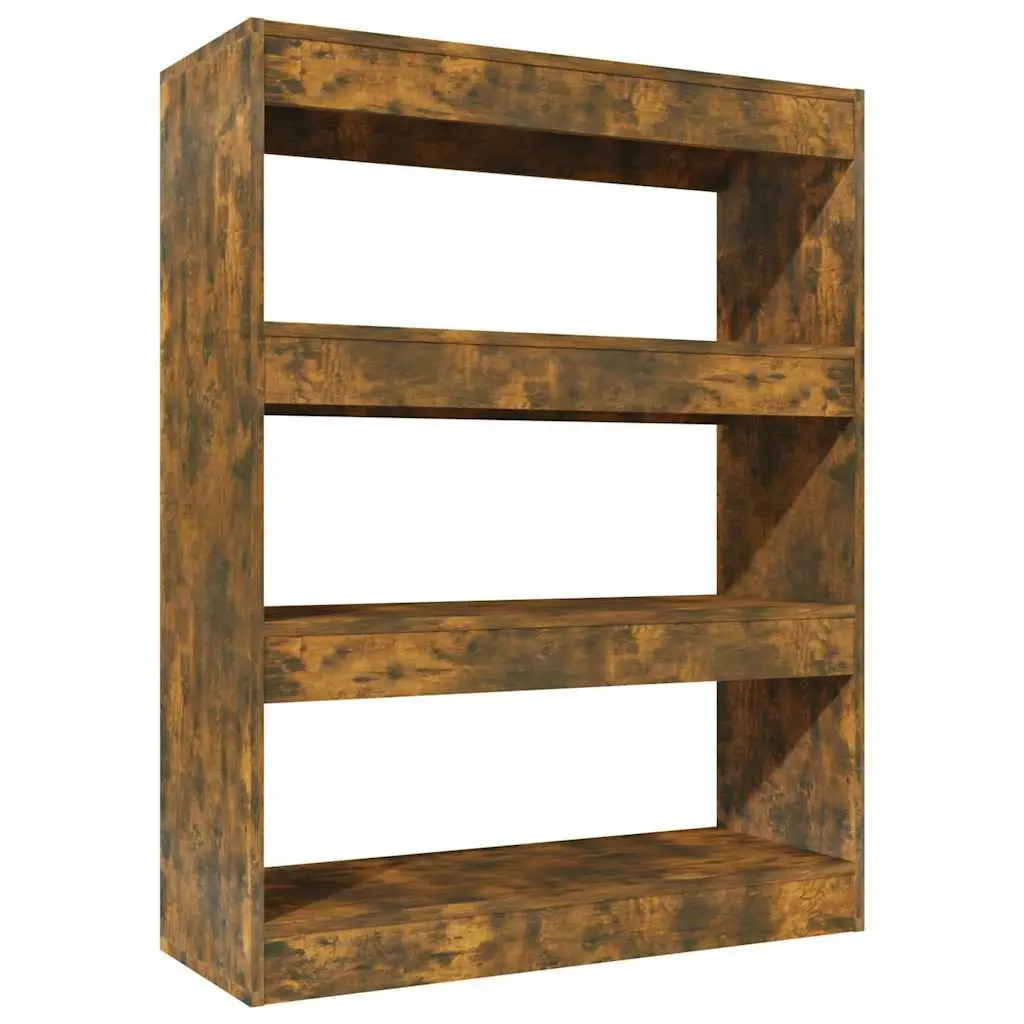 Storage Shelf Room Divider Book Cabinet Smoked Oak Engineered Wood 80x30x103cm