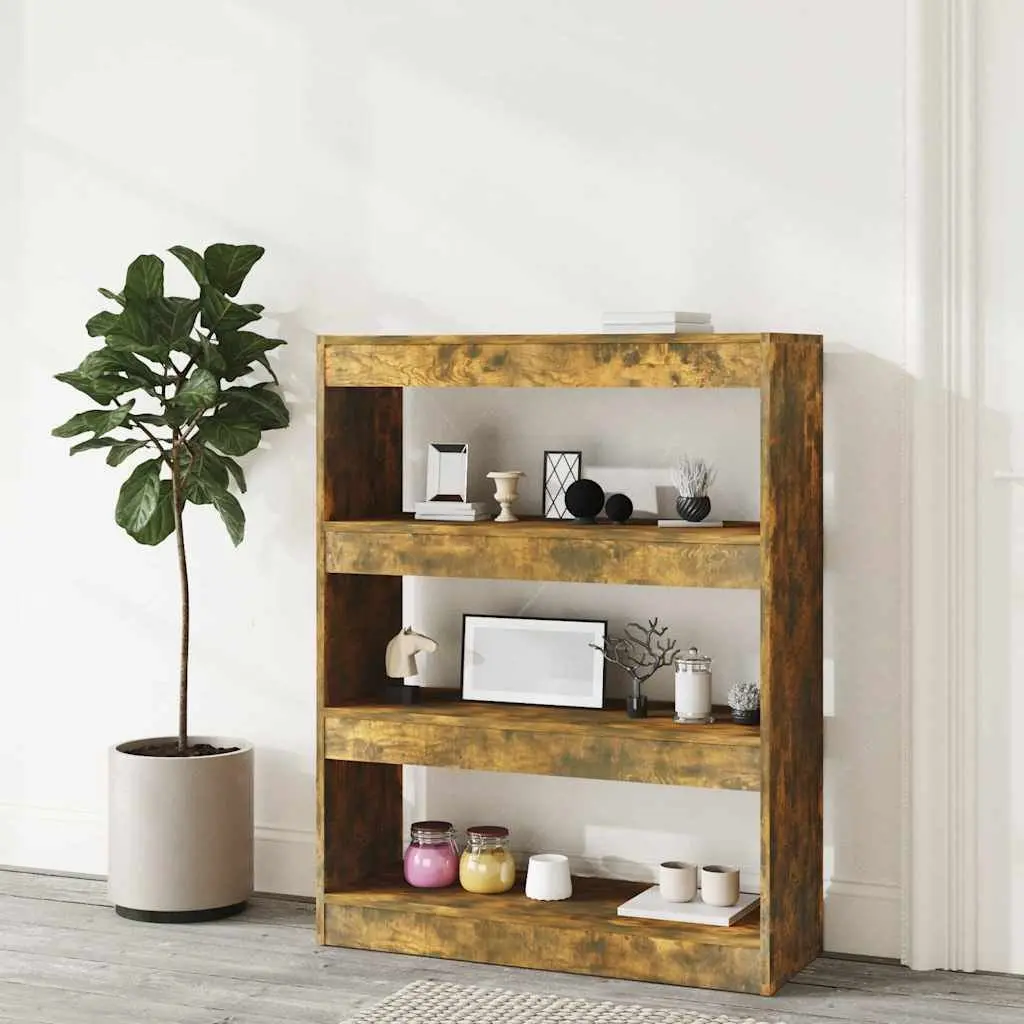 Storage Shelf Room Divider Book Cabinet Smoked Oak Engineered Wood 80x30x103cm