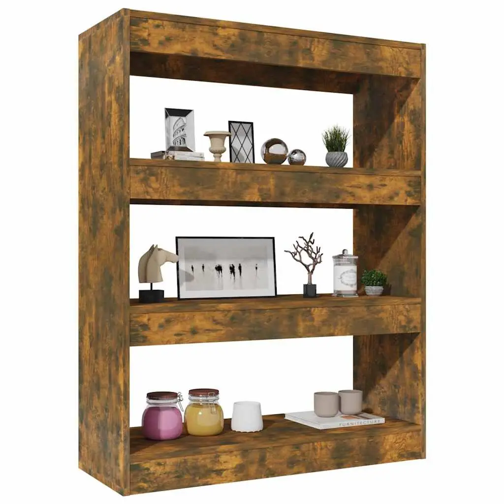 Storage Shelf Room Divider Book Cabinet Smoked Oak Engineered Wood 80x30x103cm