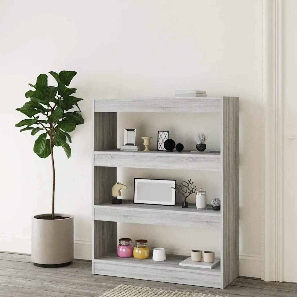 Wooden Shelving Unit Room Divider 80x30x103cm Grey Sonoma Storage Cabinet