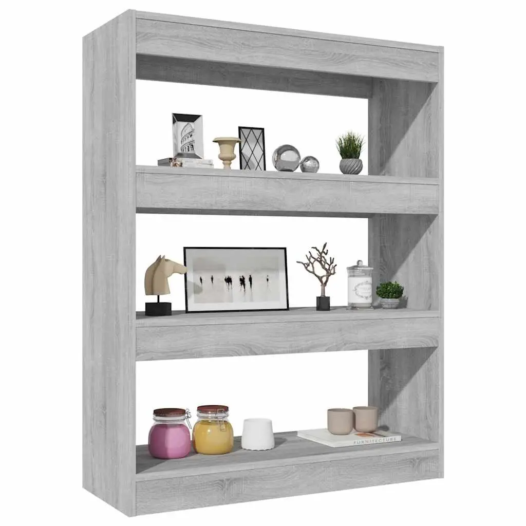 Wooden Shelving Unit Room Divider 80x30x103cm Grey Sonoma Storage Cabinet