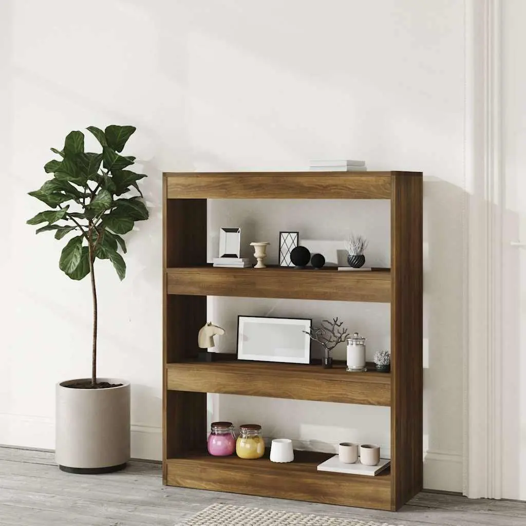 Brown Oak Room Divider Book Cabinet