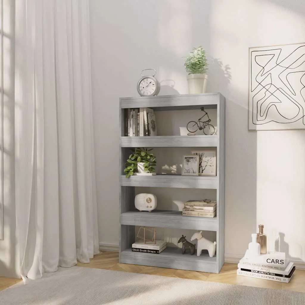 Wooden Storage Bookcase Room Divider Grey 80x30x135cm Shelving Unit
