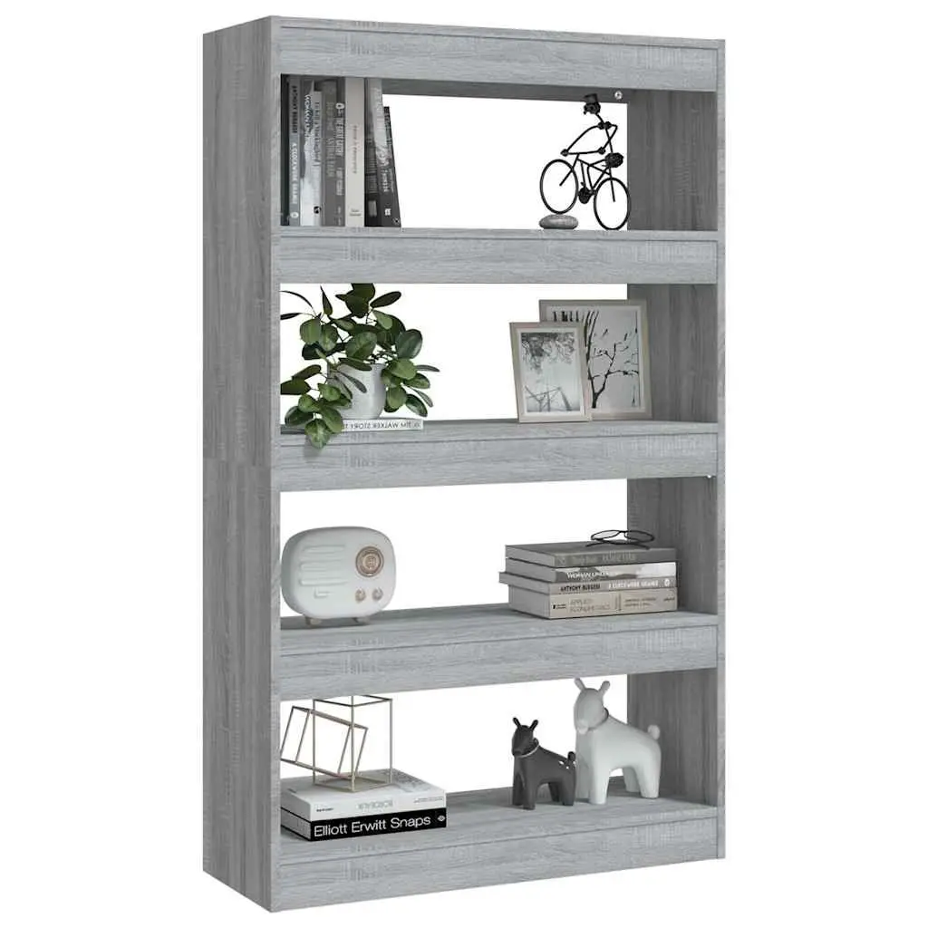 Wooden Storage Bookcase Room Divider Grey 80x30x135cm Shelving Unit