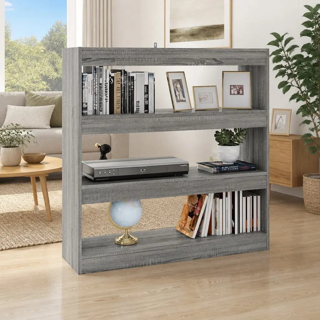 Open Shelving Unit for Books Room Divider Grey Sonoma 100x30x103cm Storage Organiser