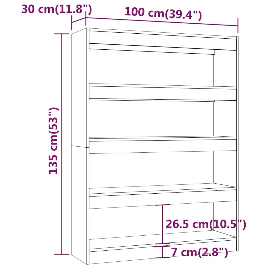 Storage Bookshelf Room Divider Brown 100W x 30D x 135H cm Wood Organiser