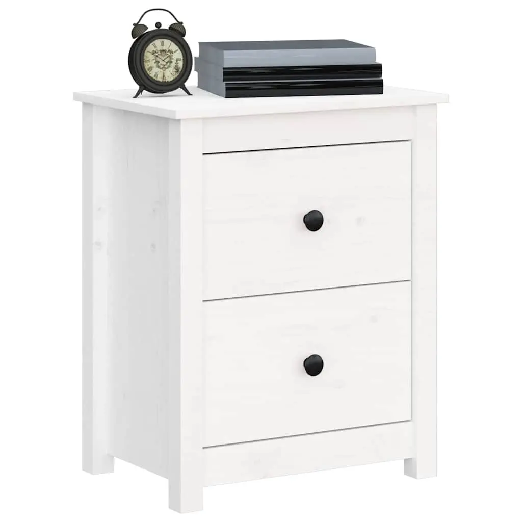 Bedside Cabinet White 50x35x61.5 cm Solid Pine Wood Nightstand Storage Drawers