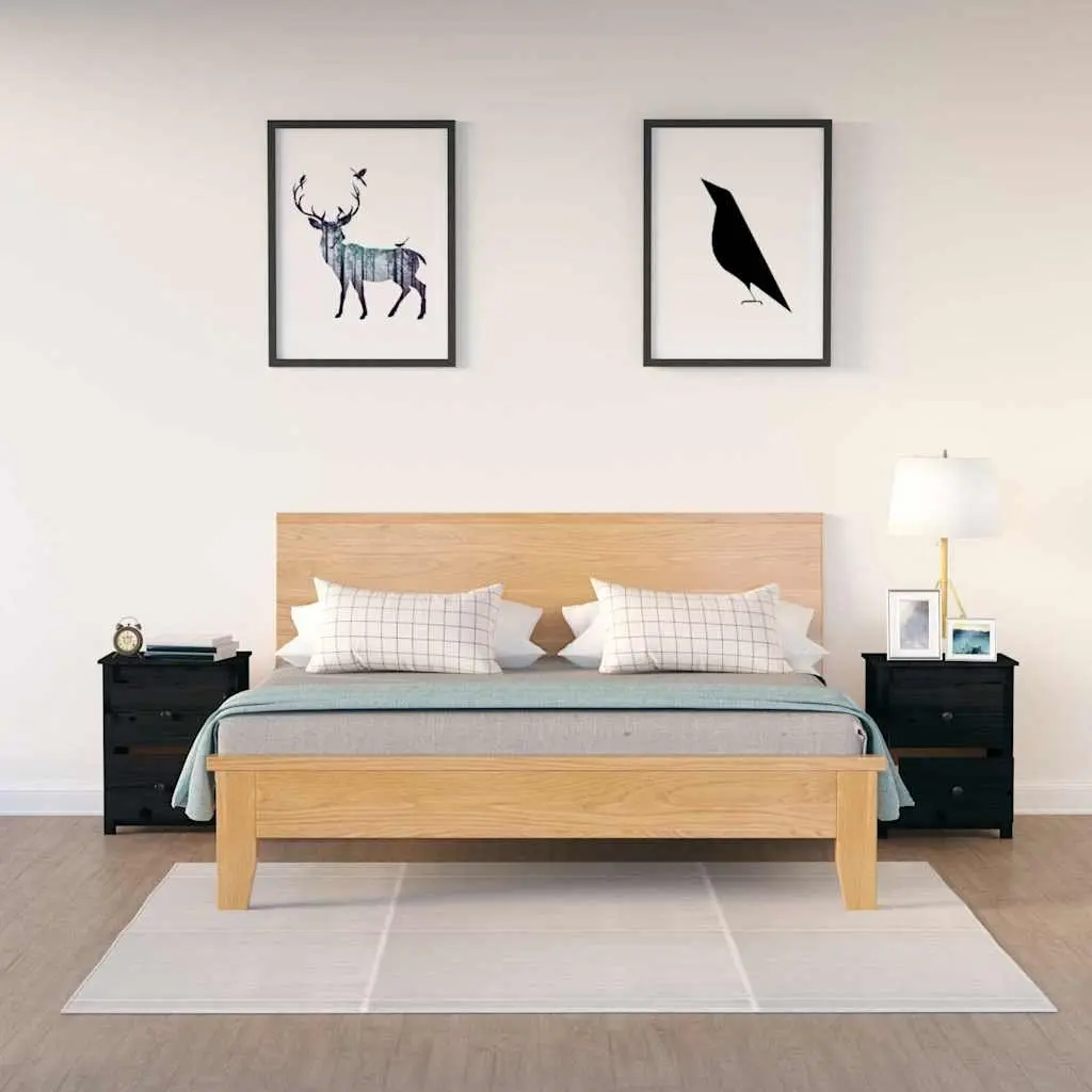 Bedside Cabinet Set for Bedroom Black Solid Wood Pine Nightstand with Drawer Storage 50 x 35 x 61.5 cm