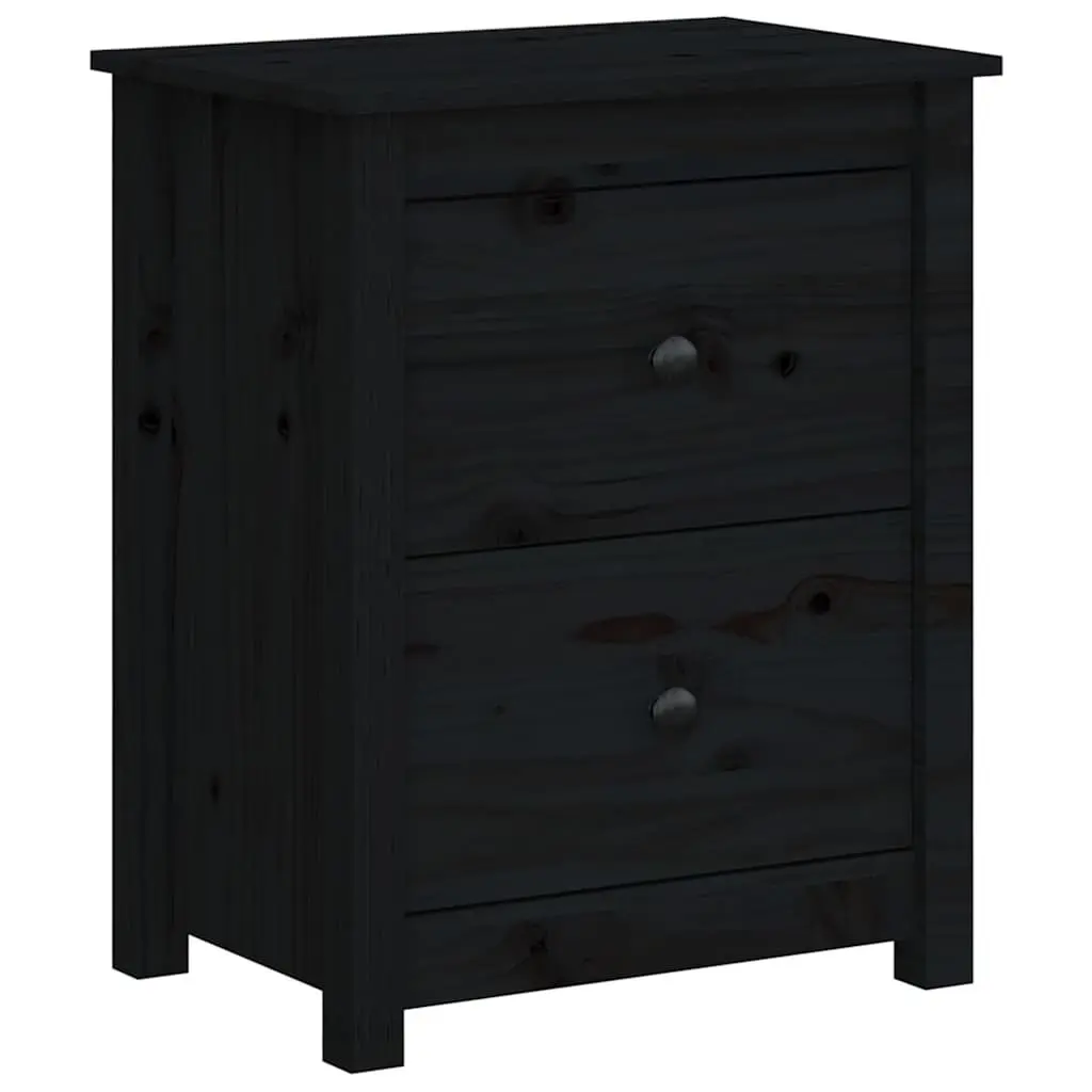 Bedside Cabinet Set for Bedroom Black Solid Wood Pine Nightstand with Drawer Storage 50 x 35 x 61.5 cm