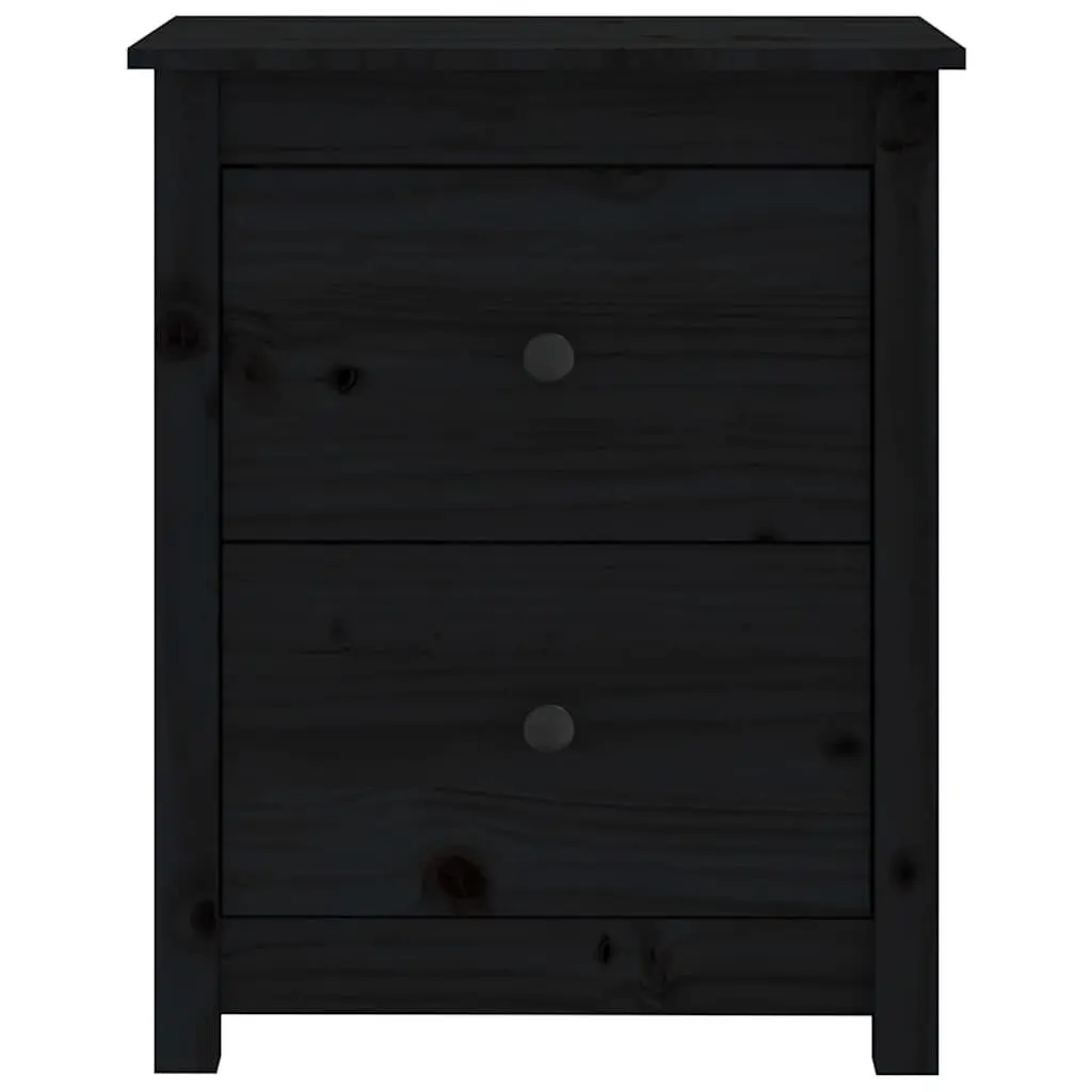 Bedside Cabinet Set for Bedroom Black Solid Wood Pine Nightstand with Drawer Storage 50 x 35 x 61.5 cm