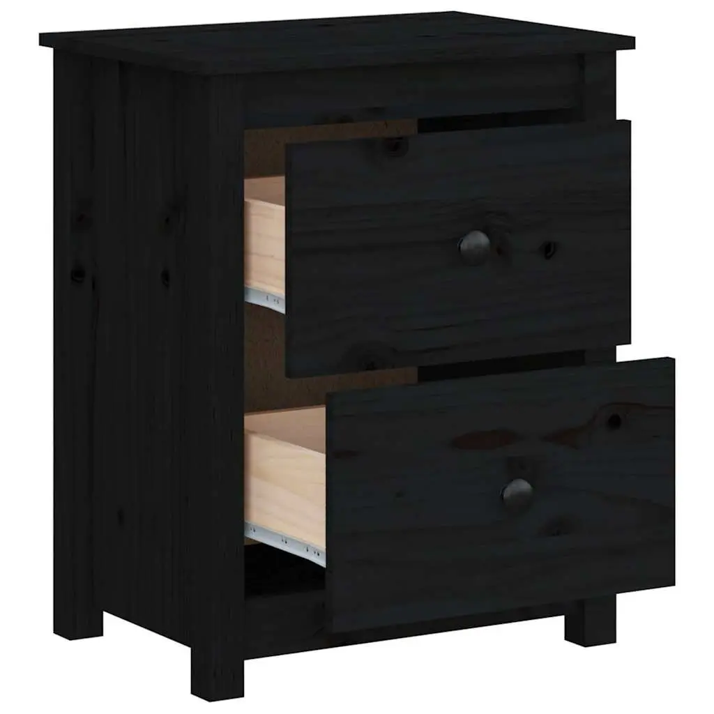Bedside Cabinet Set for Bedroom Black Solid Wood Pine Nightstand with Drawer Storage 50 x 35 x 61.5 cm