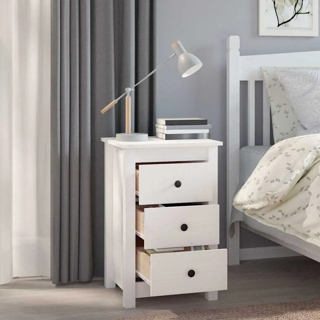 Bedside Cabinets 2 pcs White 40x35x61.5 cm Solid Pine Wood Storage Drawers