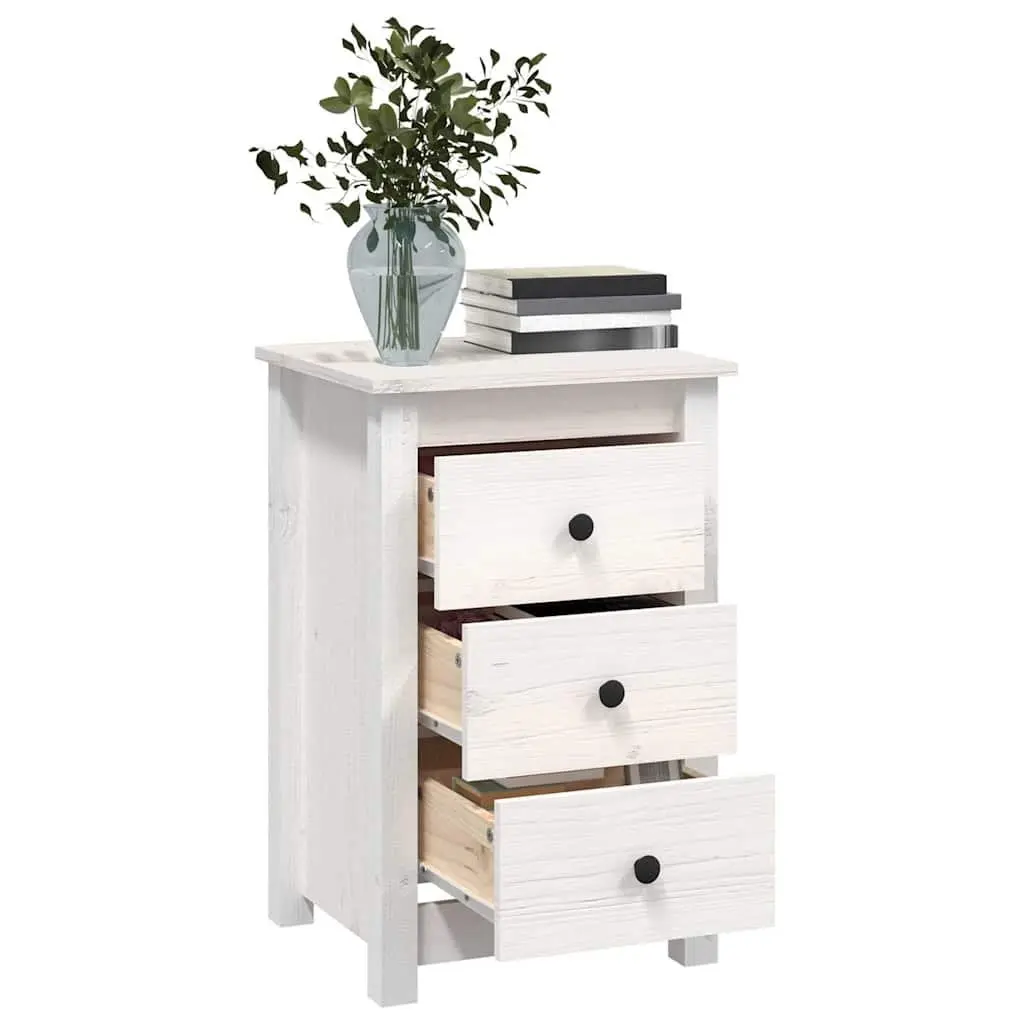 Bedside Cabinets 2 pcs White 40x35x61.5 cm Solid Pine Wood Storage Drawers