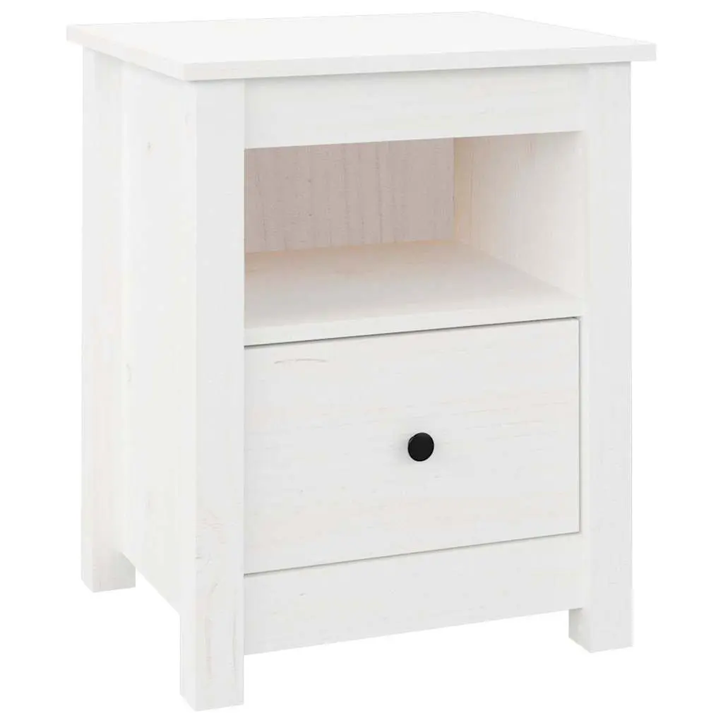 Bedside Cabinets 2 pcs White Solid Wood Pine Nightstand Storage Drawer Set
