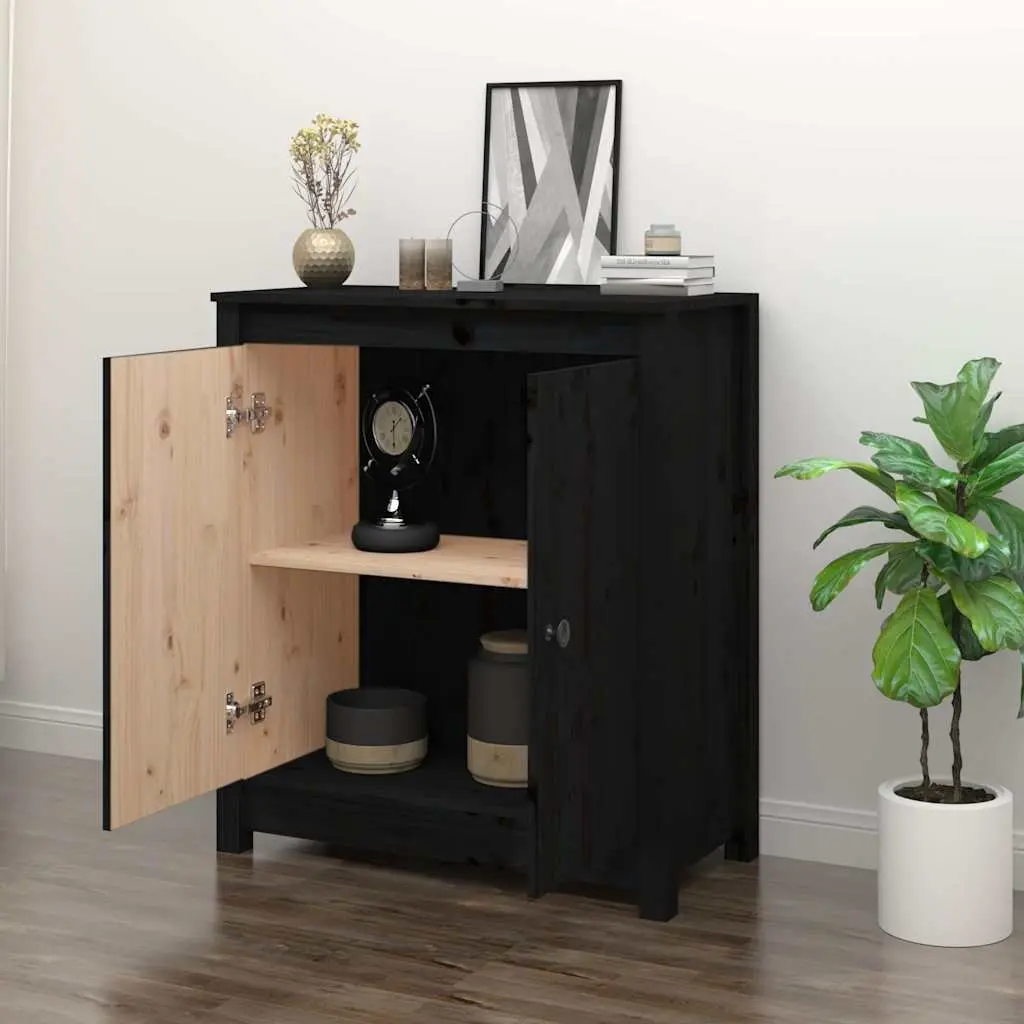 Black Wooden Sideboard Storage Cabinet Solid Pine Living Room Furniture Buffet
