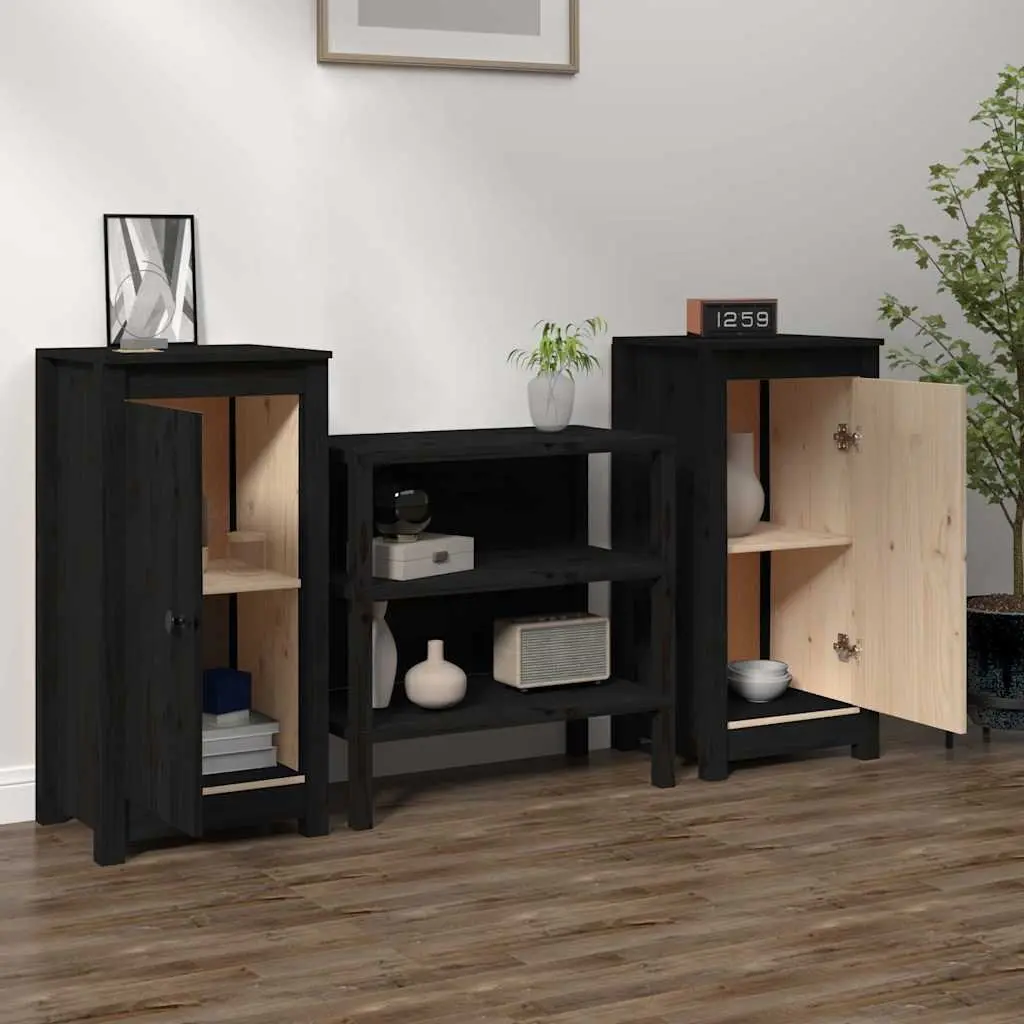 Sideboards Living Room 2 Piece Black Solid Wood Storage Cabinet