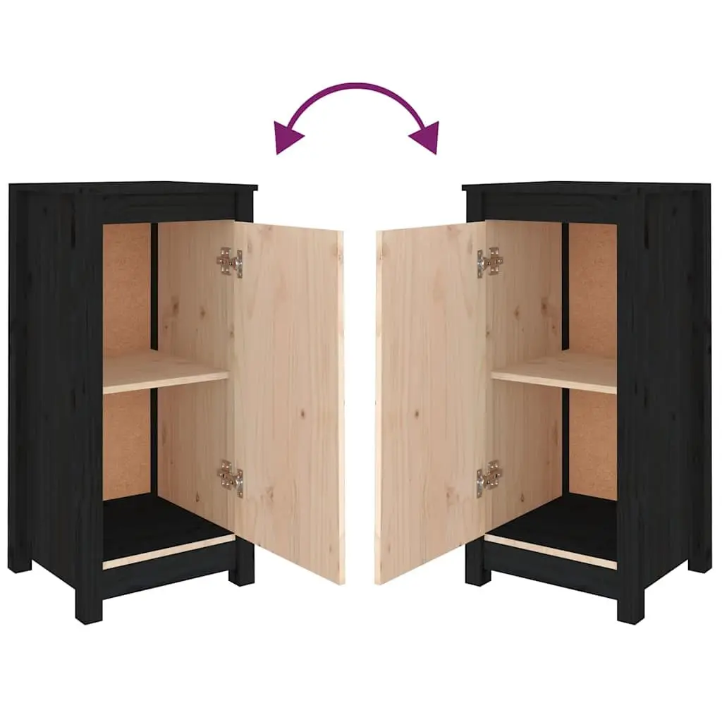 Sideboards Living Room 2 Piece Black Solid Wood Storage Cabinet