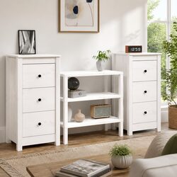 Sideboard Cabinet White 40x35x80 cm Solid Pine Wood Storage Furniture 2 pcs