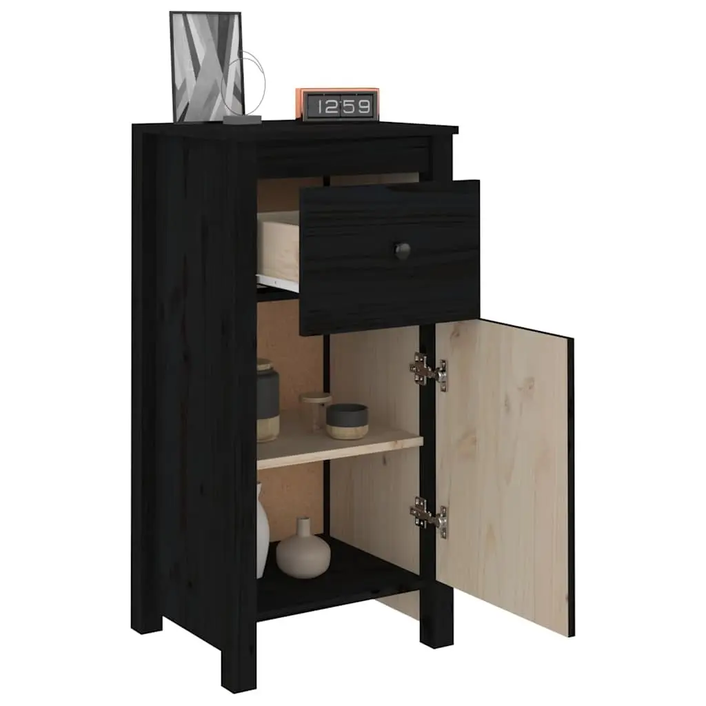 Solid Wood Pine Sideboards Living Room Black 40cm W x 35cm D x 80cm H Set of 2