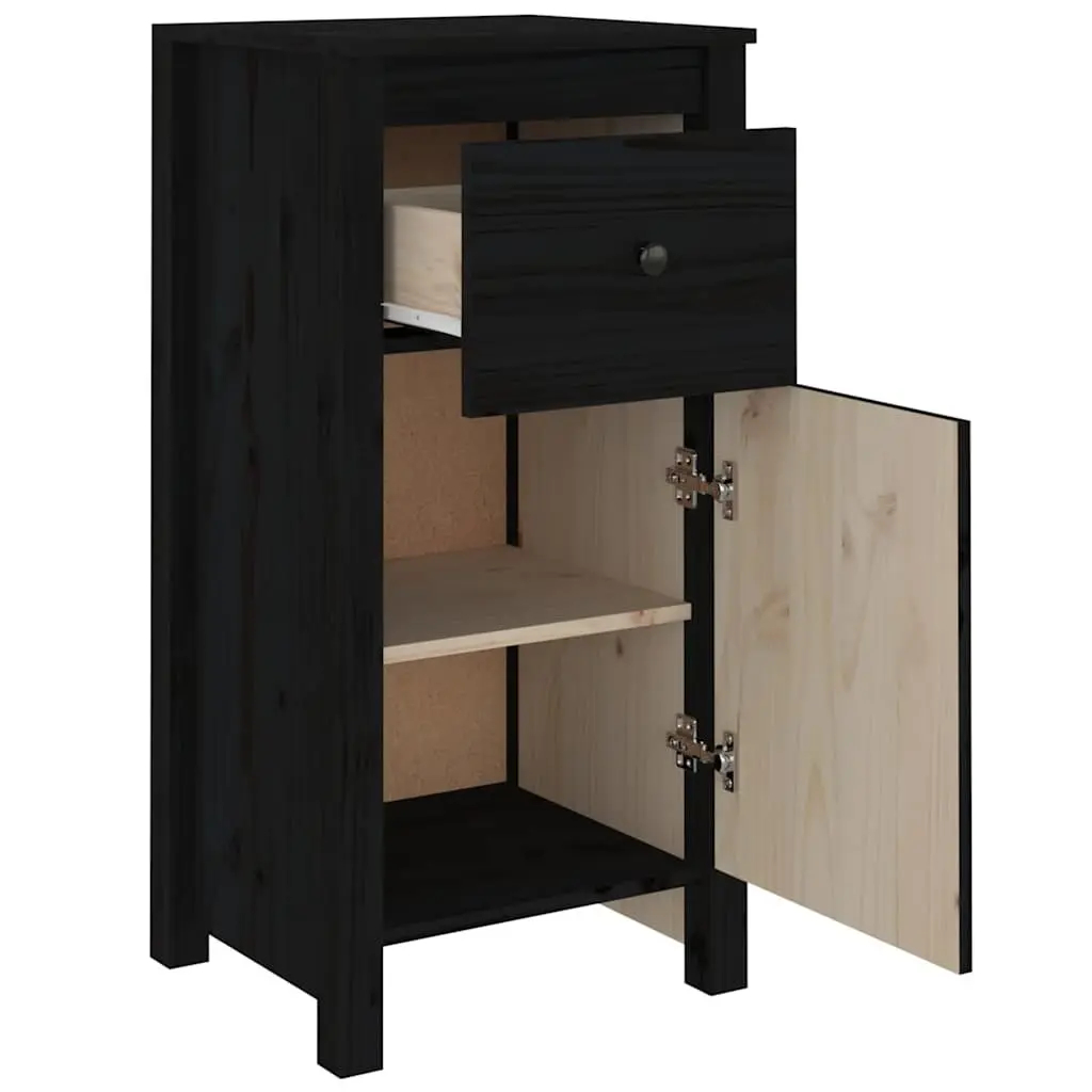 Solid Wood Pine Sideboards Living Room Black 40cm W x 35cm D x 80cm H Set of 2