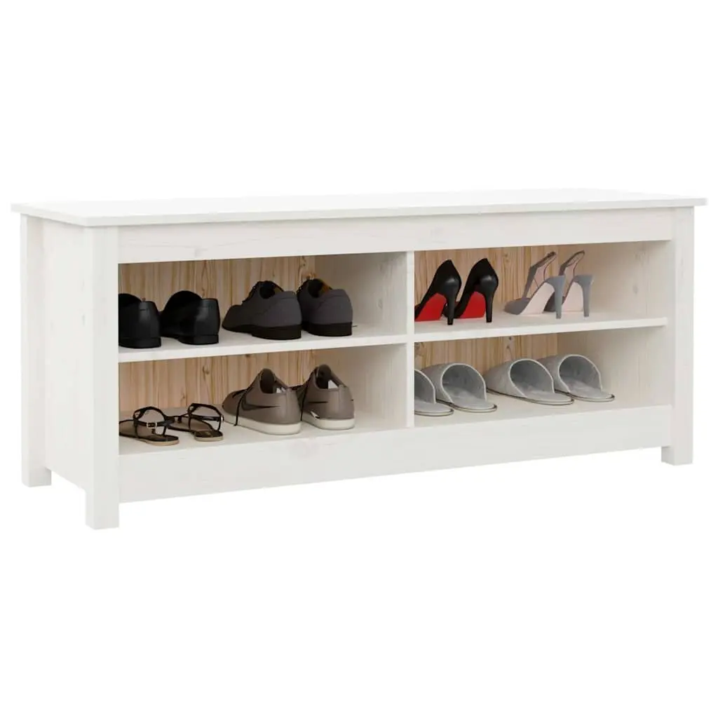 Shoe Bench White 110x38x45.5 cm Solid Pine Wood Storage Cabinet with Seating Top
