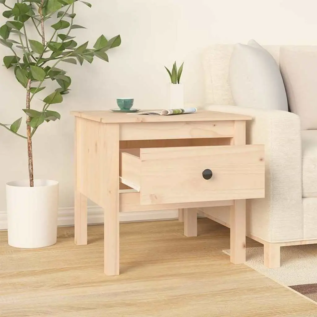Solid Pine Side Table with Drawer in Brown