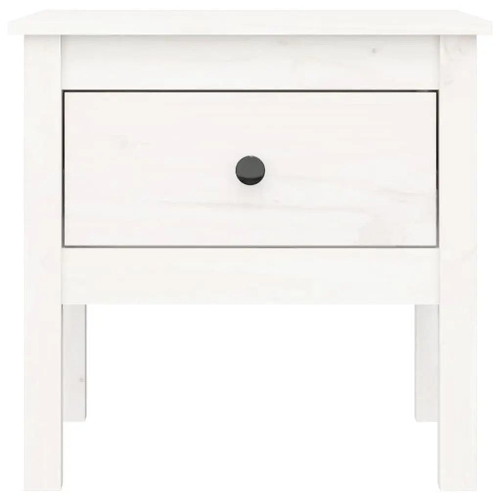 Side Table White 50x50x49 cm Solid Pine Wood Drawer Storage End Table Living