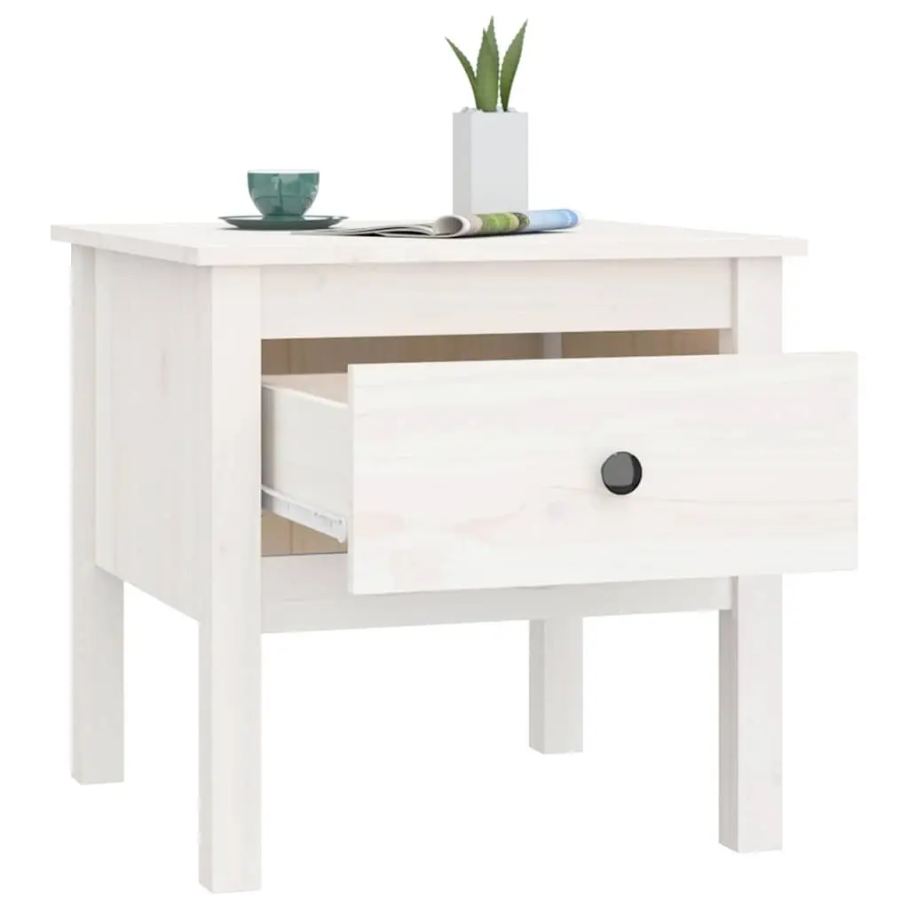 Side Table White 50x50x49 cm Solid Pine Wood Drawer Storage End Table Living