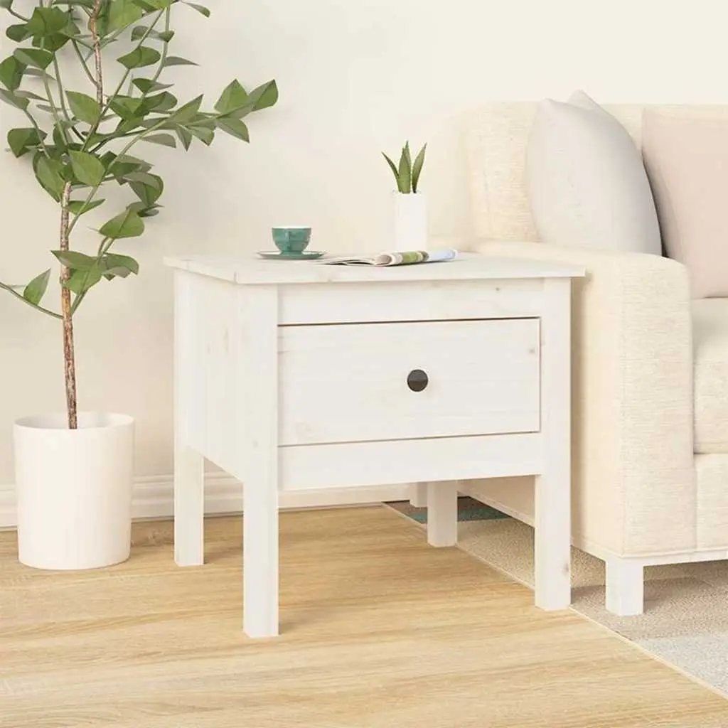 2-Piece White Pine Wood Side Tables