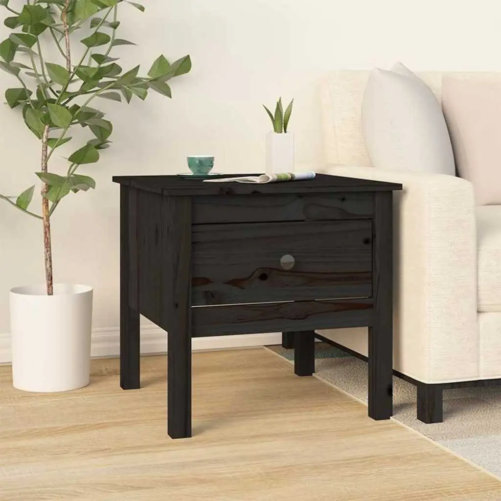 Black Side Tables Set 2 pcs 50x50x49 cm Solid Pine Wood