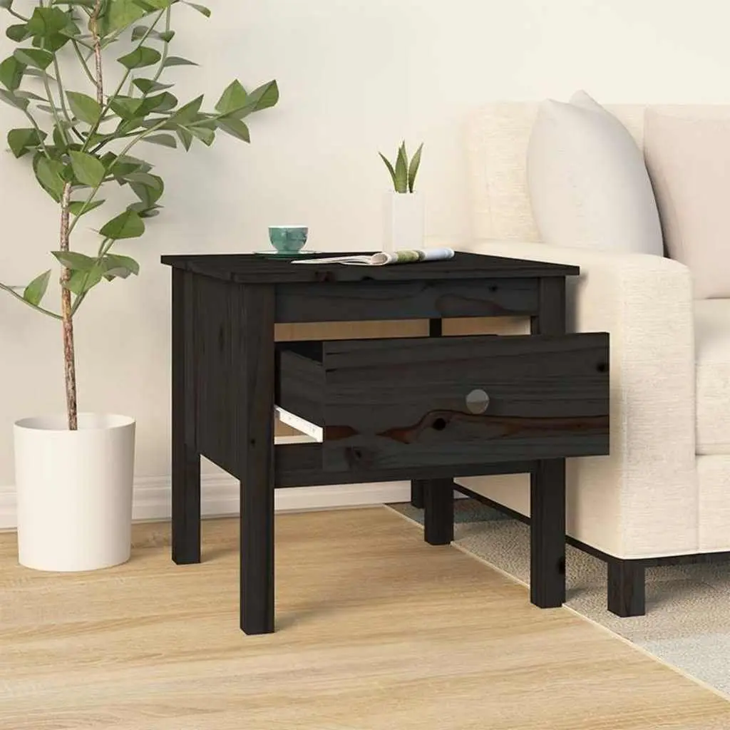 Black Side Tables Set 2 pcs 50x50x49 cm Solid Pine Wood