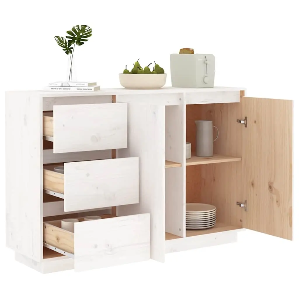 Solid Pine Wood Sideboard White Storage Cabinet 2 Doors 3 Drawers Living Room