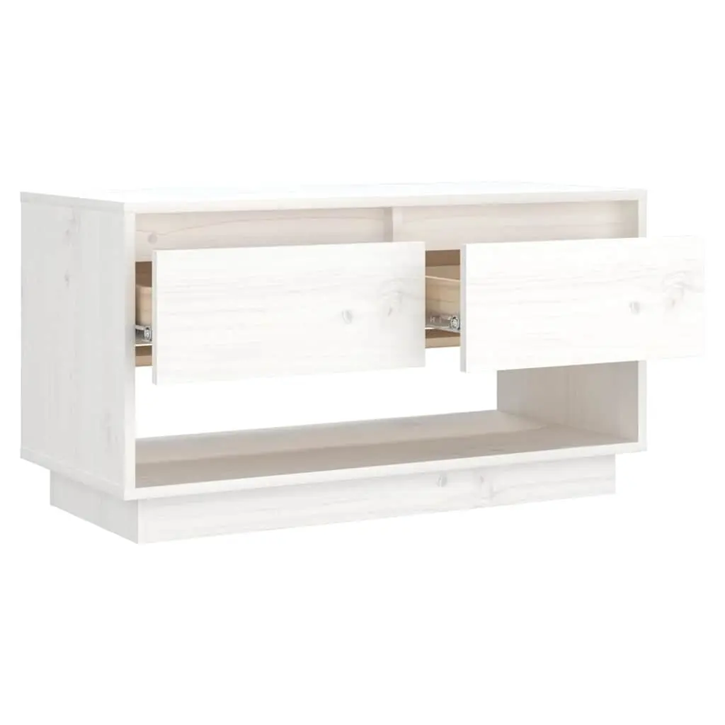 TV Cabinet for Living Room White Solid Wood Pine 74x34x40 cm Wooden Storage Unit with Drawers